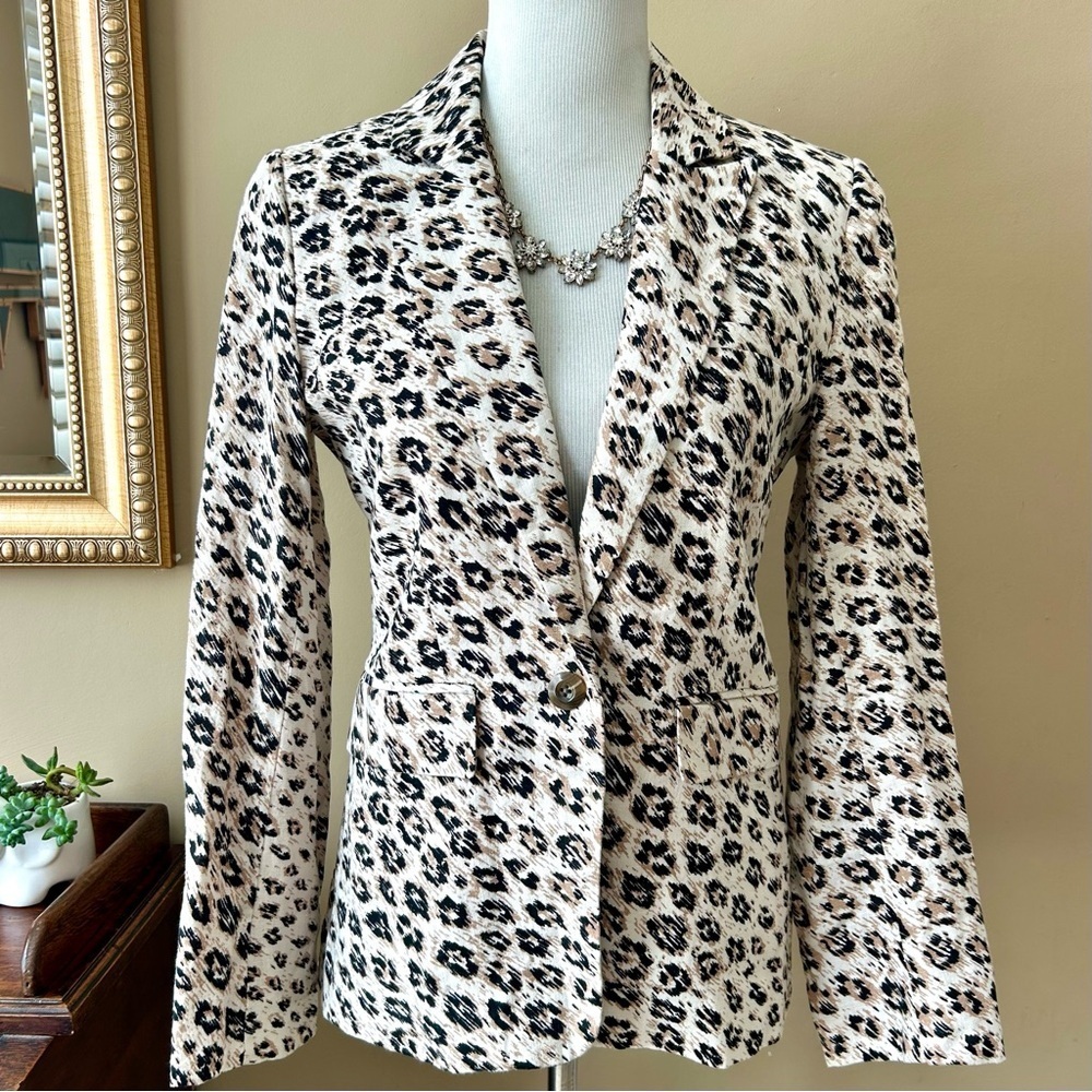 Joie Anilah Leopard Print Blazer One Button Linen… - image 1